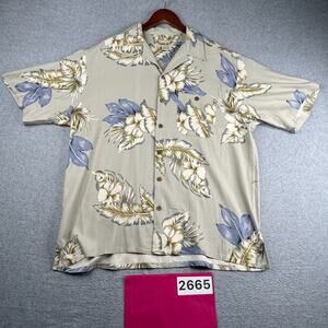 Paradise Coves Silk Shirt Gray Hawaiian Print Button Up Short Sleeve Mens XL